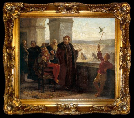 framed  Wojciech Gerson Sigismund the Old with Staxczyk at the Wawel Castle, ta009-2
